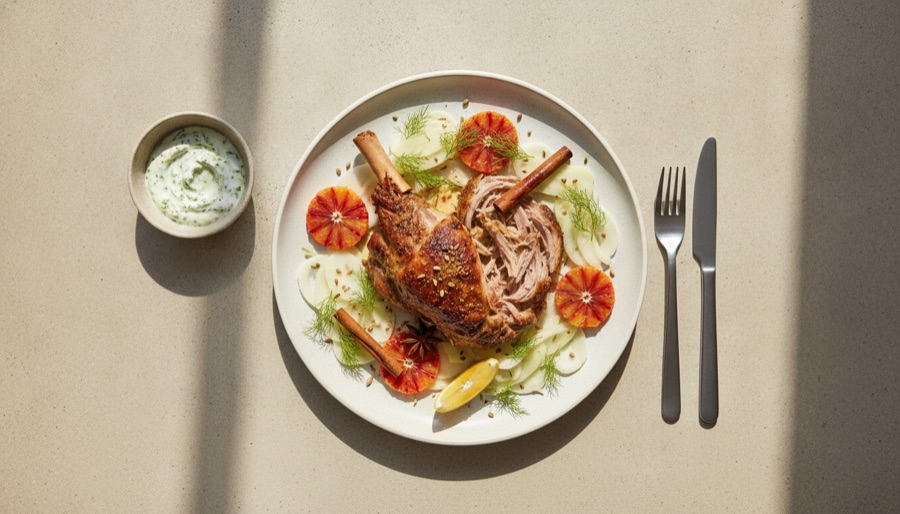Slow-roast Lamb with Cinnamon, Fennel & Citrus