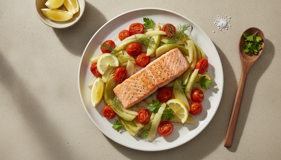 Baked Salmon with Fennel & Tomatoes