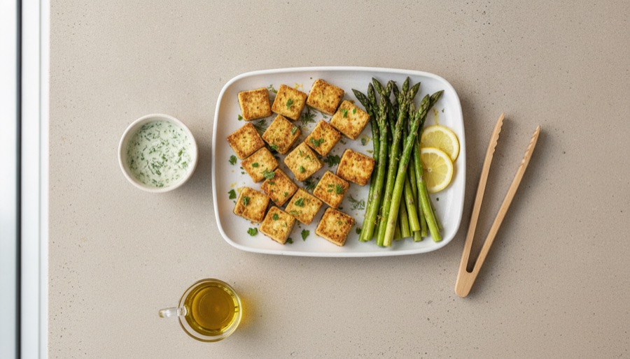 Lemon Herb Baked Tofu with Asparagus