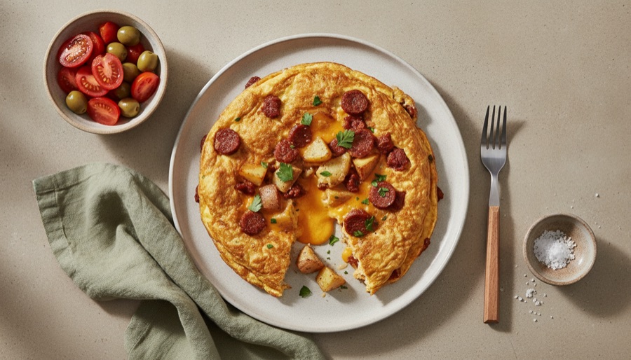 Chorizo, Potato & Cheese Omelette