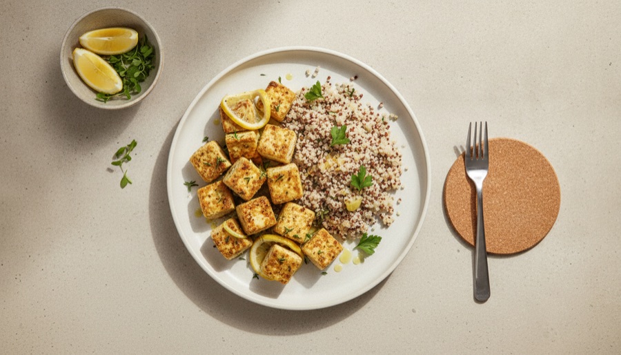 Lemon Herb Baked Tofu with Quinoa