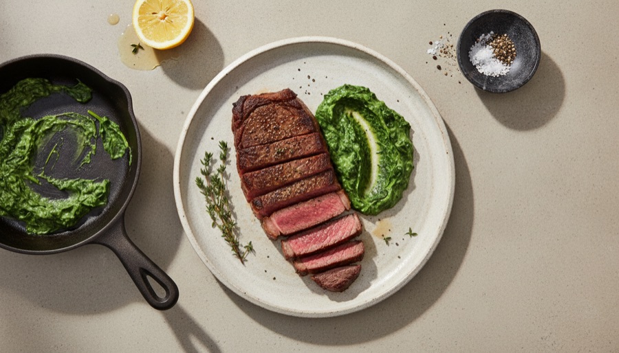 New York Strip Steak with Creamed Spinach