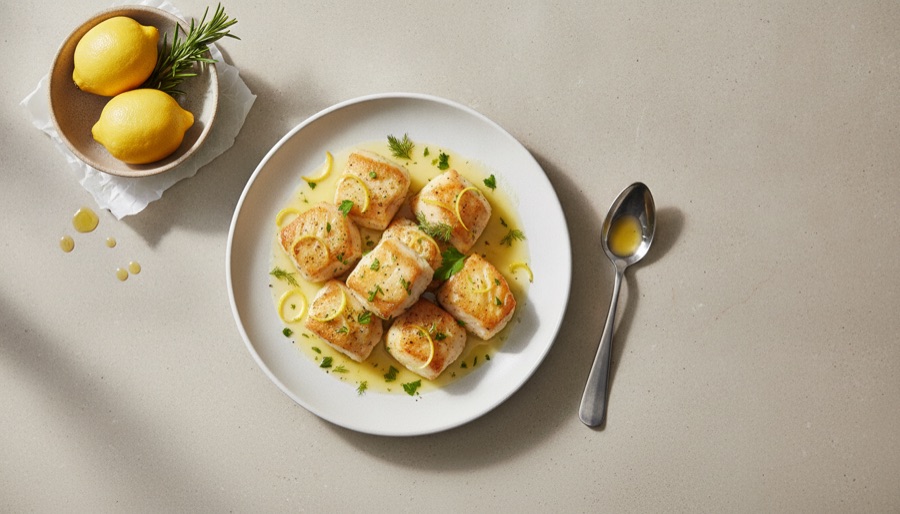 Halibut Cheeks with Lemon Butter Sauce