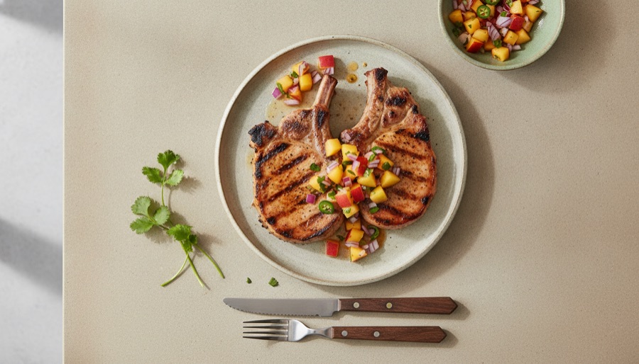 Grilled Pork Chops with Peach Salsa