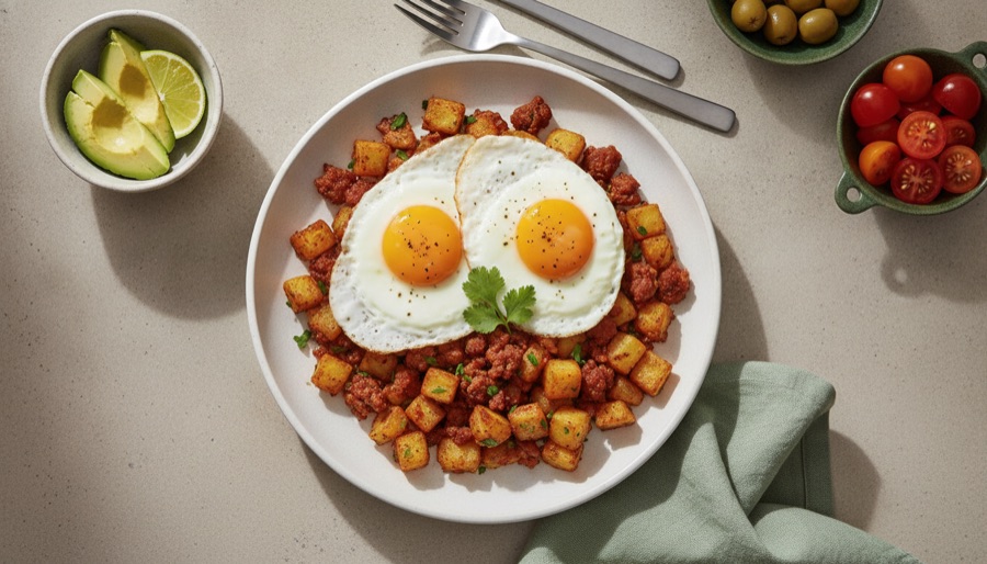 Chorizo and Potato Hash with Eggs