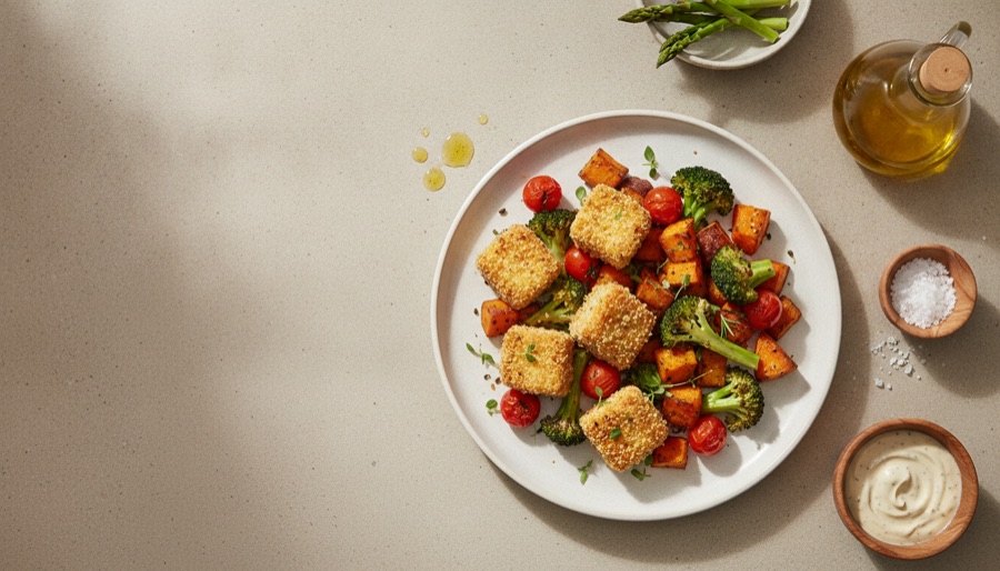 Crispy Baked Tofu with Roasted Vegetables