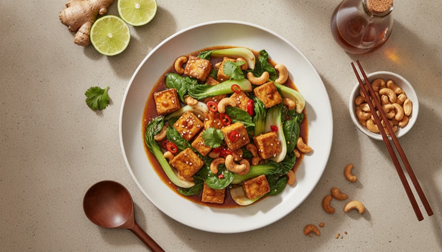 Tofu, Greens & Cashew Stir-Fry