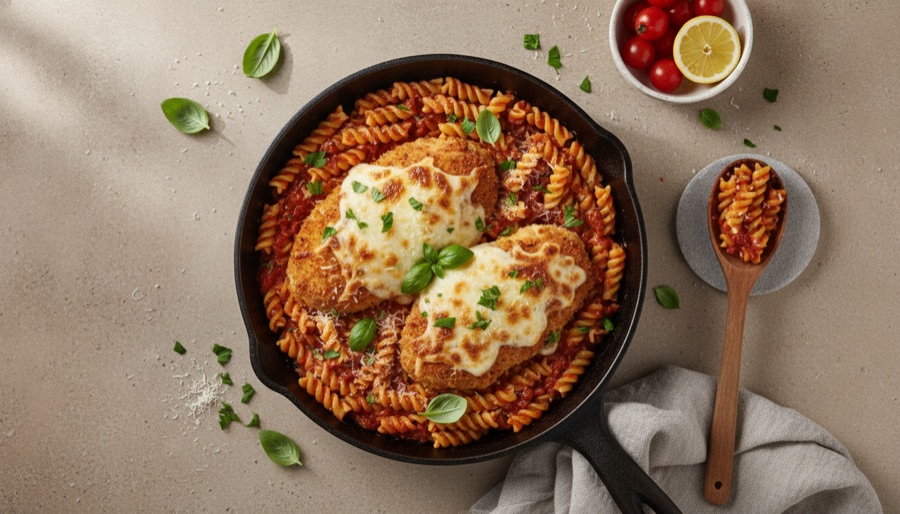 One-Skillet Chicken Parmesan Pasta