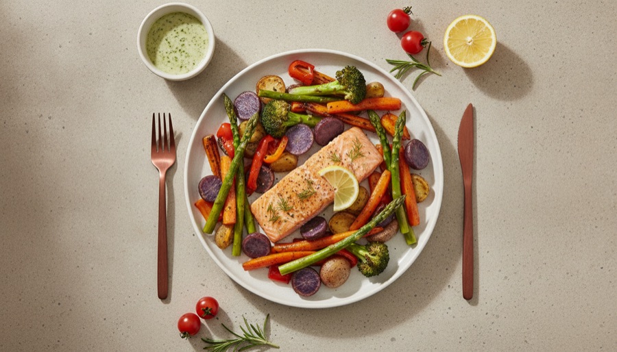 Baked Salmon with Roasted Vegetables
