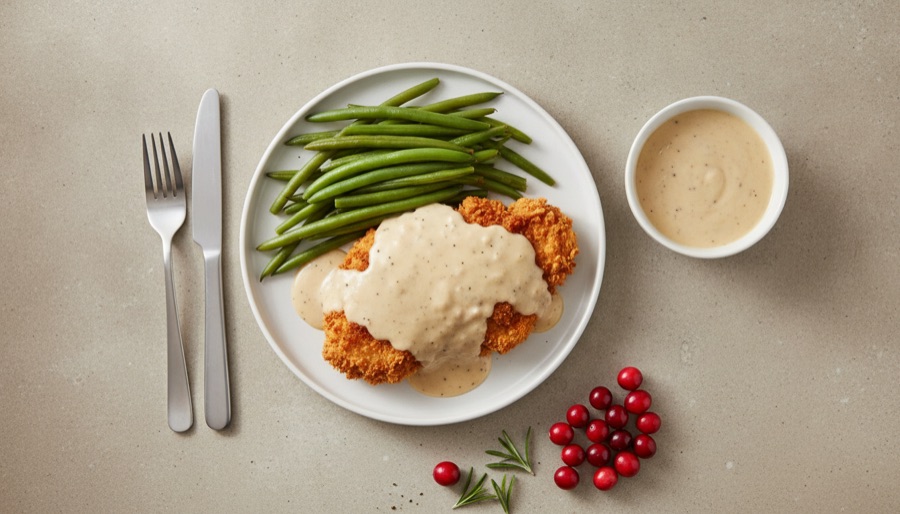 Country Fried Steak with Gravy and Green Beans