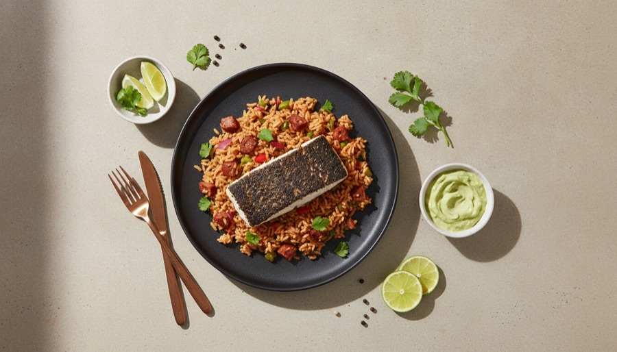Blackened Cod with Dirty Rice