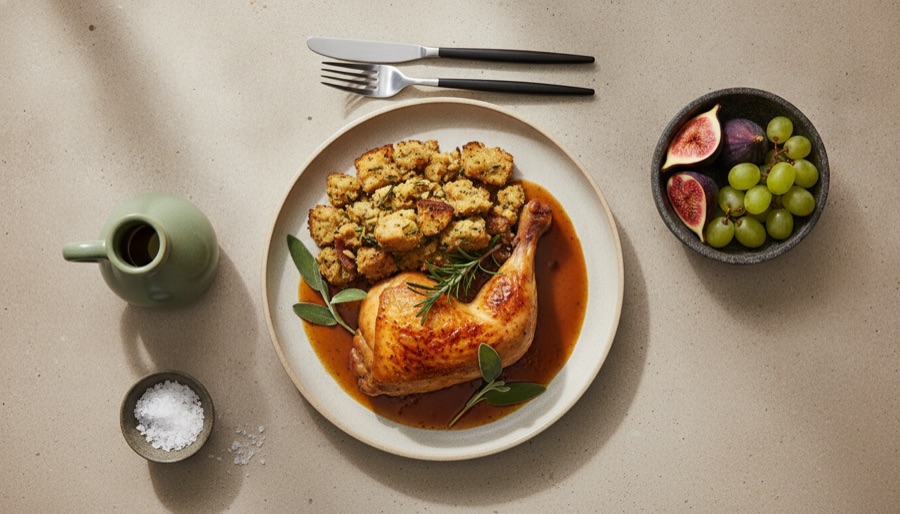 Baked Chicken with Dressing and Gravy