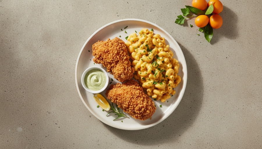 Fried Chicken with Macaroni and Cheese
