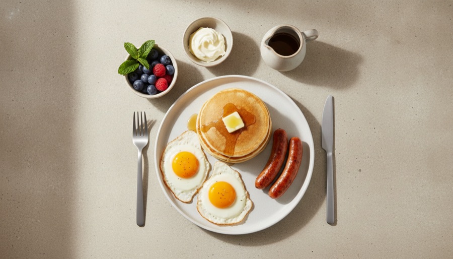 Pancakes with Sausage and Eggs