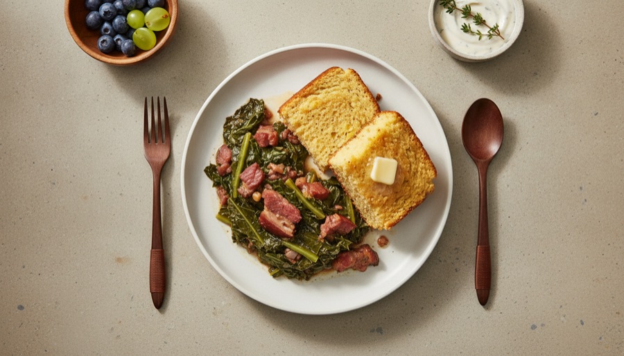 Ham Hocks and Collard Greens with Cornbread