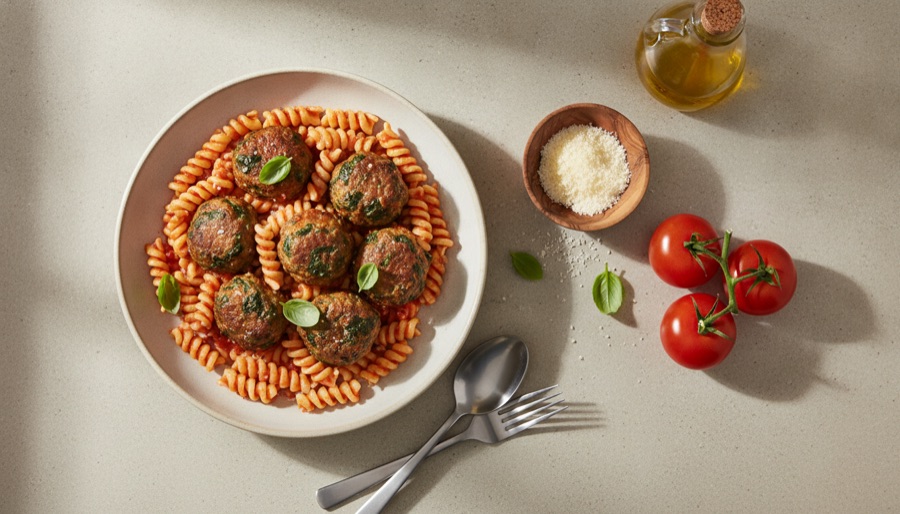 Turkey and Spinach Meatballs with Pasta