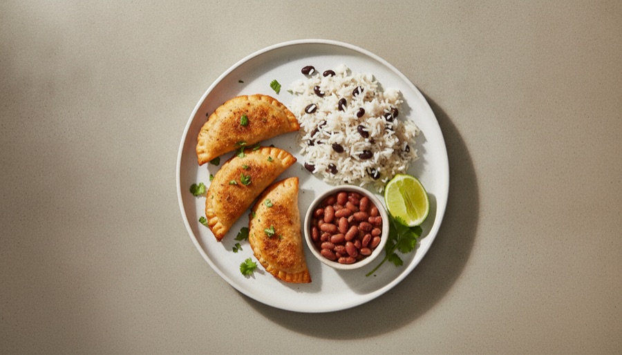 Chicken Empanadas with Rice and Beans