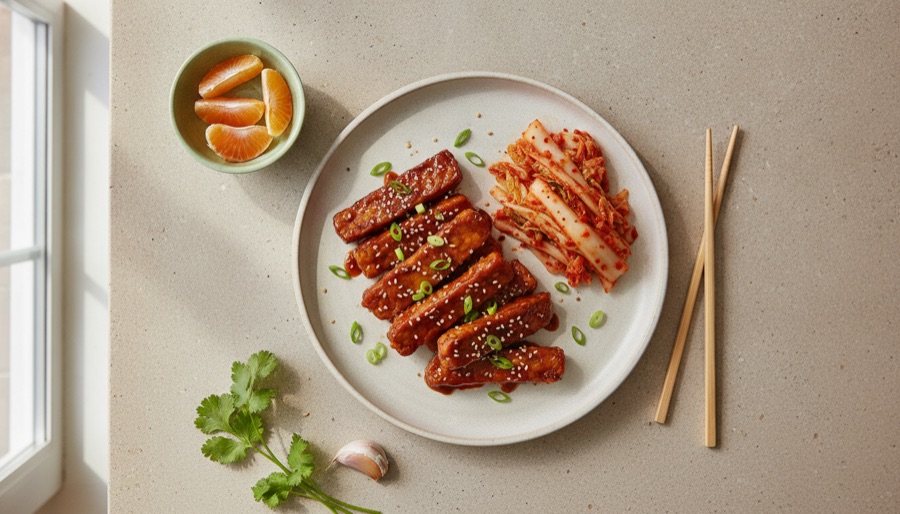 Korean BBQ Tempeh with Kimchi
