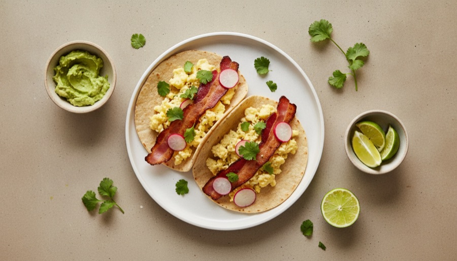 Breakfast Tacos with Bacon and Egg