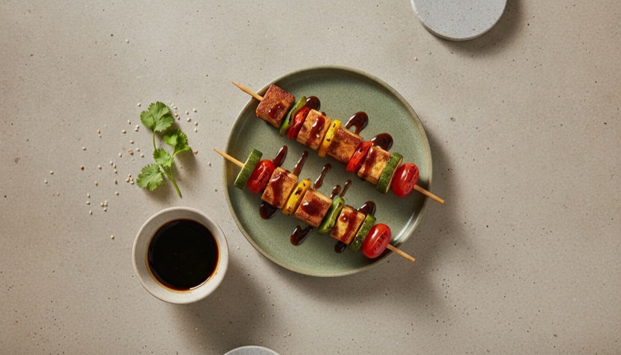 Tofu and Vegetable Skewers with Teriyaki Glaze