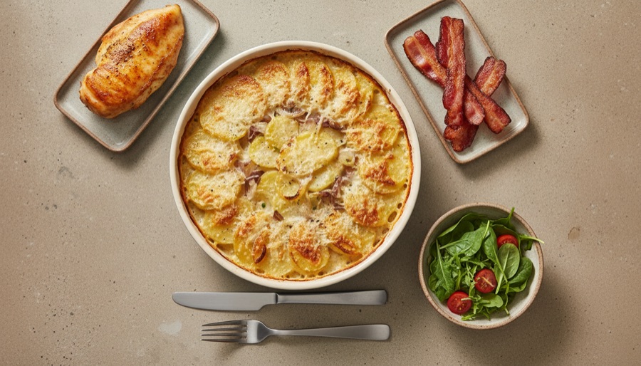 Potato Gratin with Chicken and Bacon