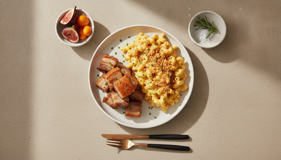 Cracklin' Pork with Mac and Cheese