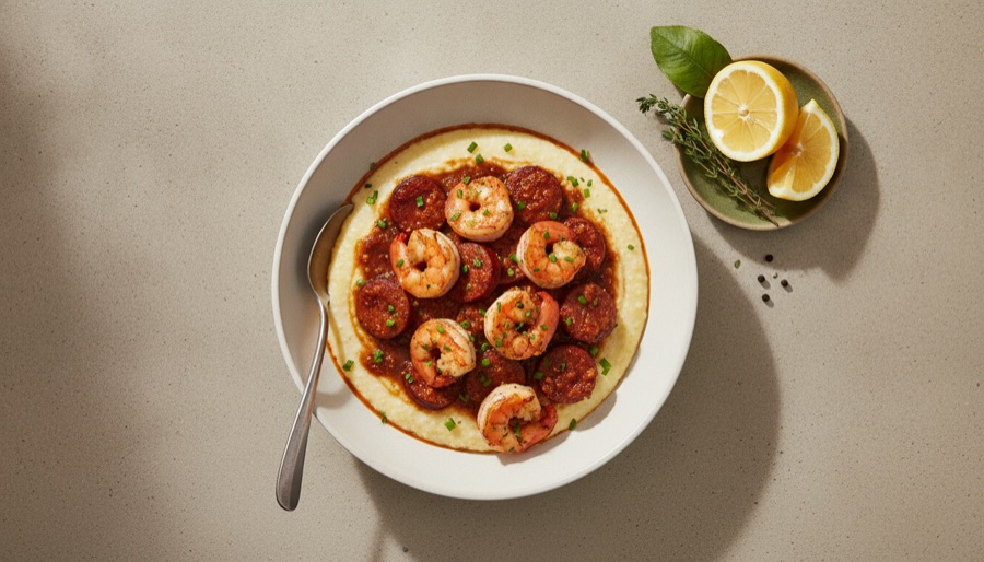 Grits with Shrimp and Sausage