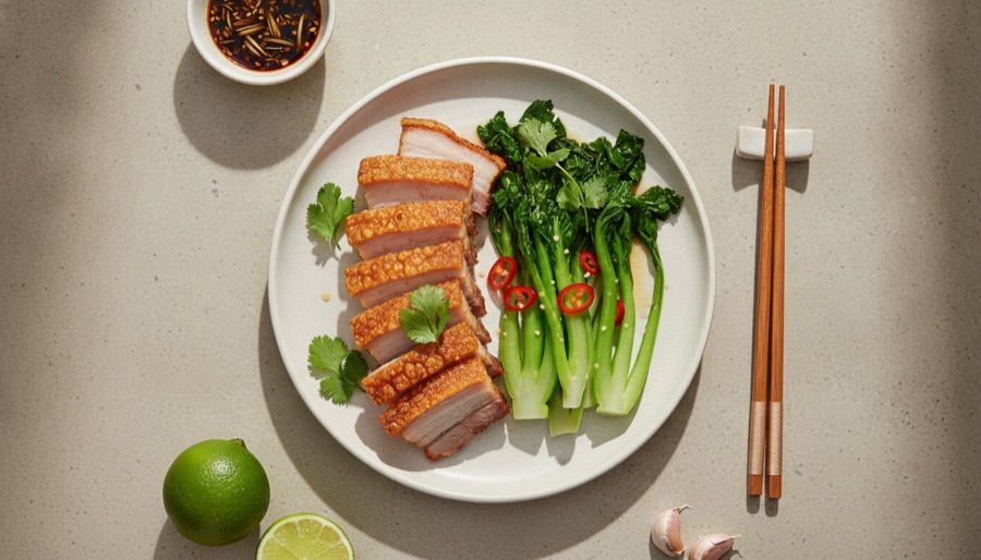 Crispy Pork Belly with Chinese Broccoli