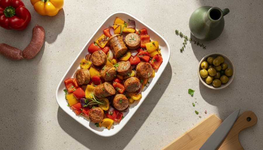 Sheet Pan Sausage and Peppers