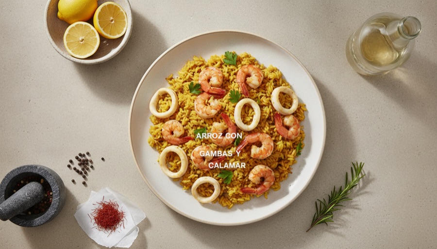 Arroz con Gambas y Calamar