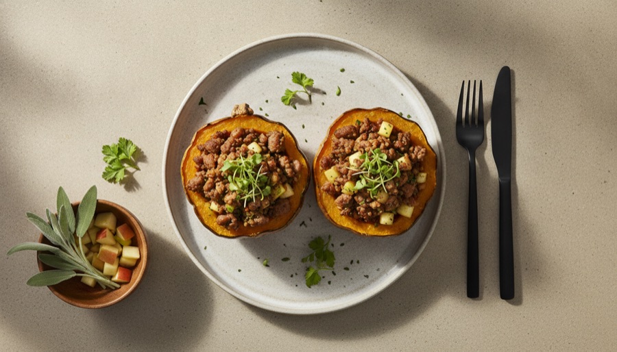 Stuffed Acorn Squash with Sausage and Apple