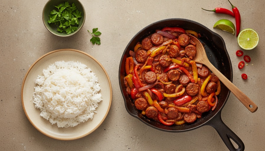 Spicy Sausage and Pepper Skillet with Rice