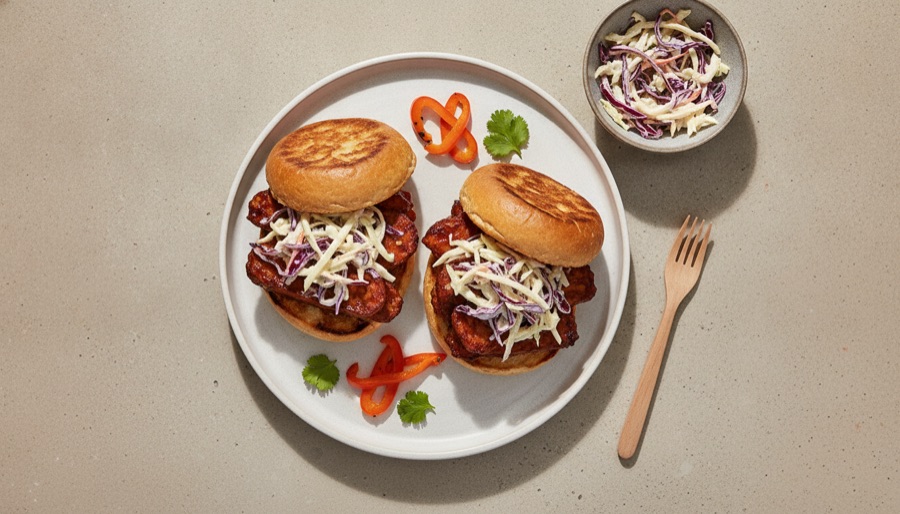 BBQ Tempeh Sandwiches with Coleslaw