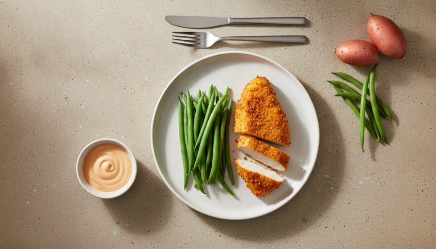 Sweet Potato Crusted Chicken with Green Beans