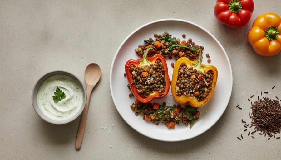 Lentil and Rice Stuffed Bell Peppers