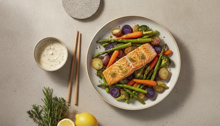 Miso Salmon with Roasted Vegetables