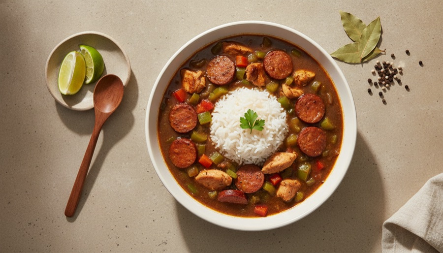 Chicken and Sausage Gumbo with Rice