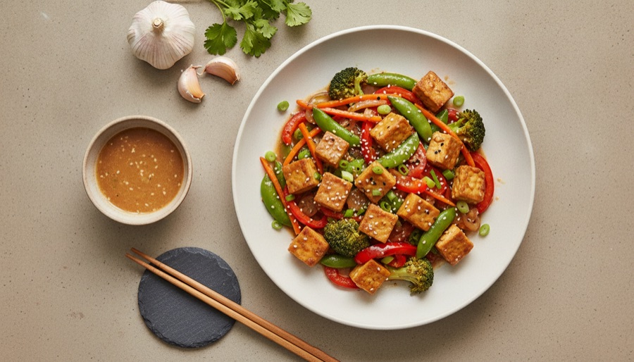 Tempeh and Vegetable Stir-fry with Garlic Sauce