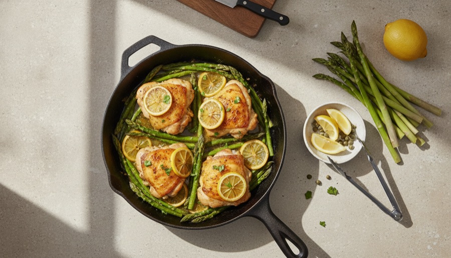 Skillet Chicken with Asparagus and Lemon