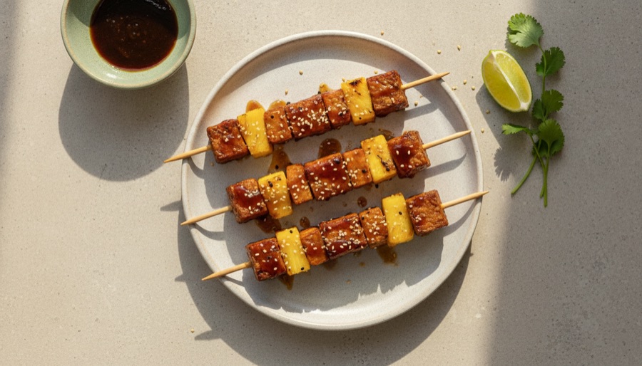 Teriyaki Tempeh and Pineapple Skewers