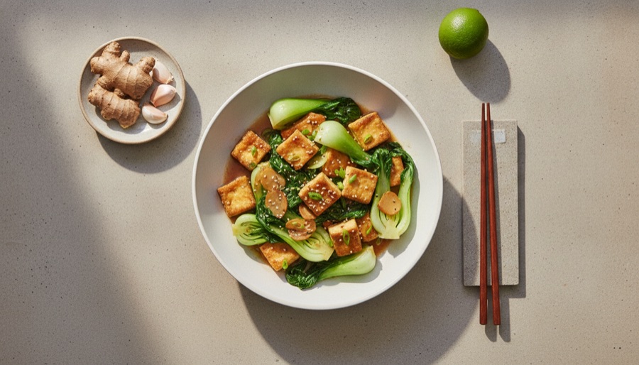Ginger Garlic Tofu with Bok Choy