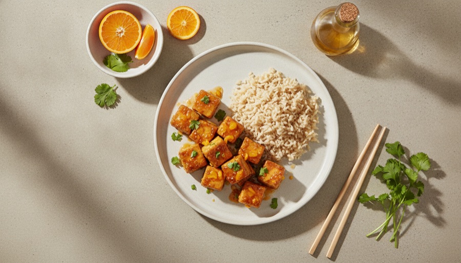 Orange Tofu with Brown Rice