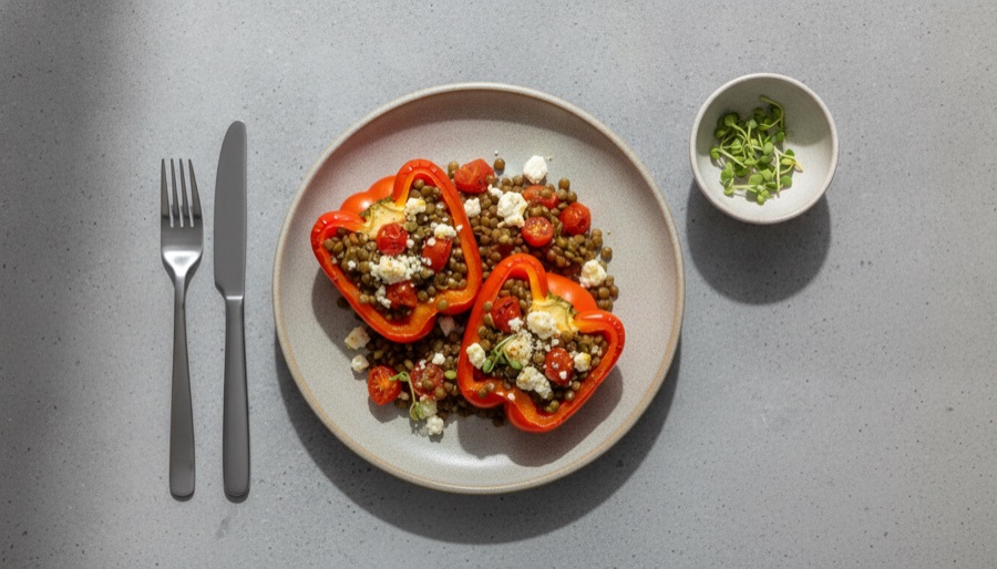 Lentil and Feta Stuffed Bell Peppers