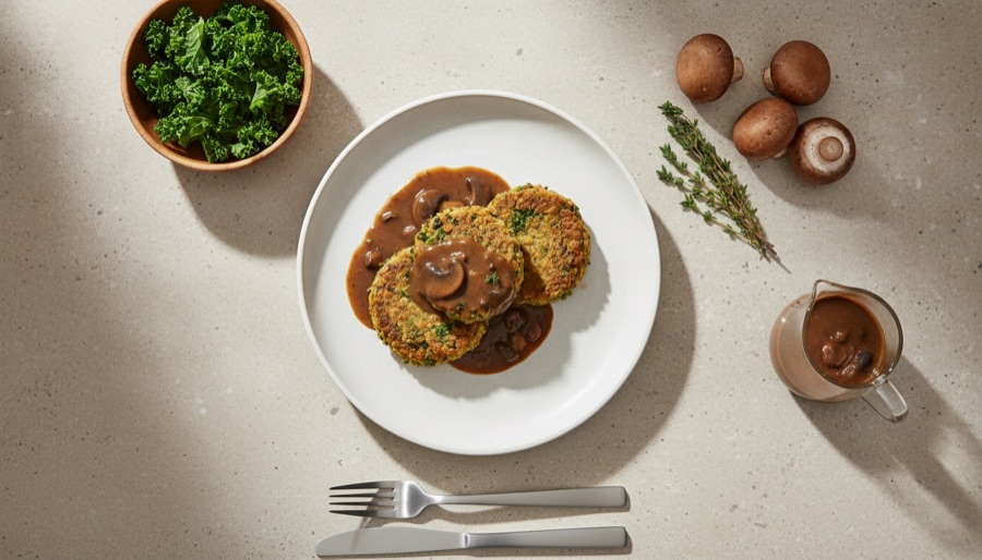 Lentil and Kale Patties with Gravy