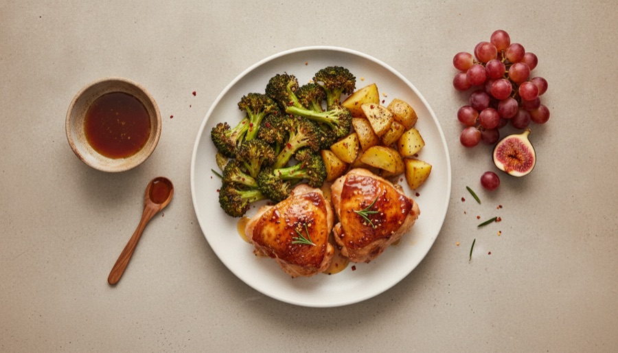 Honey Balsamic Chicken with Crispy Broccoli & Potatoes