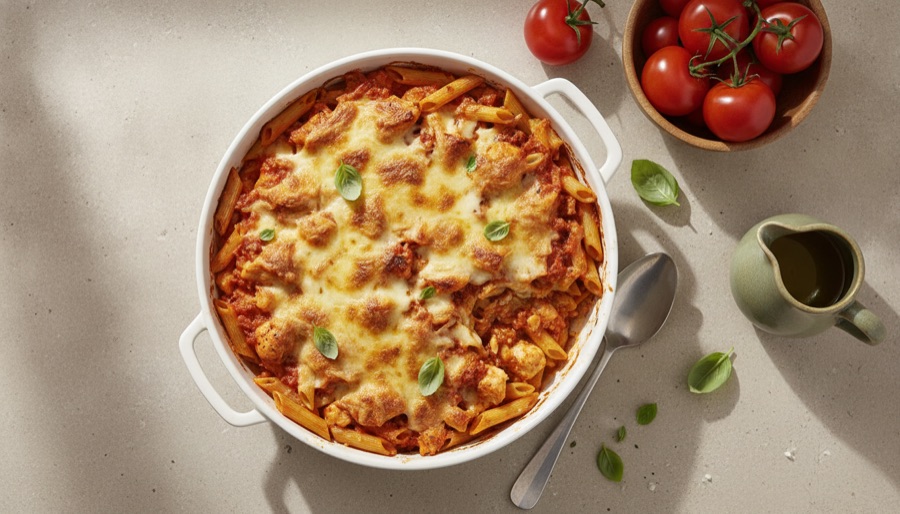 Chicken Parmesan Pasta Bake
