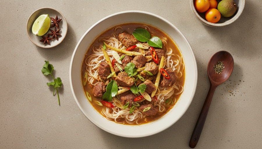 Lemongrass Beef Stew with Noodles