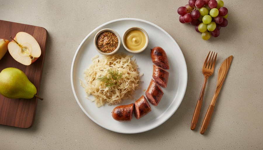 Bratwurst with Sauerkraut and Mustard