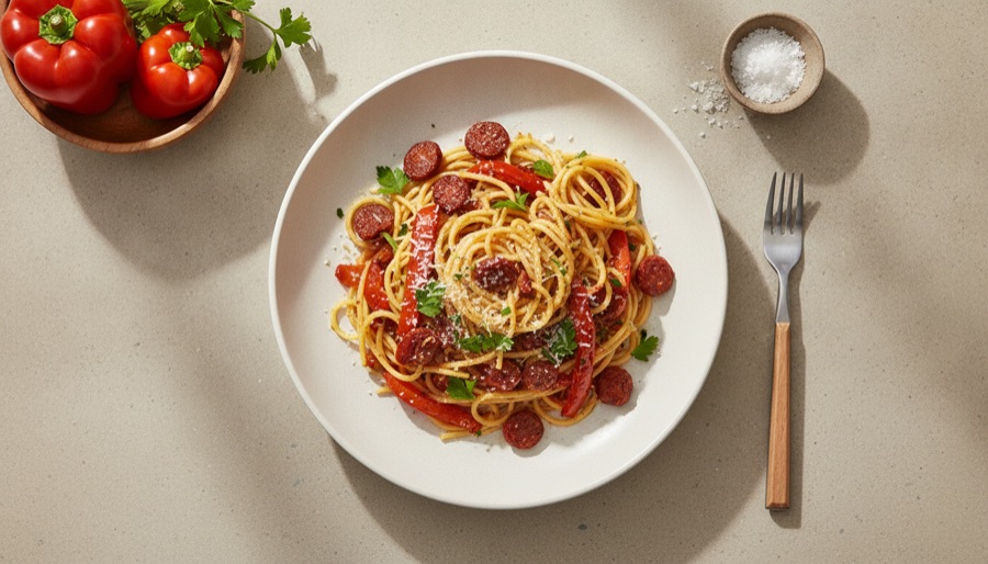 Spaghetti with Spanish Flavors