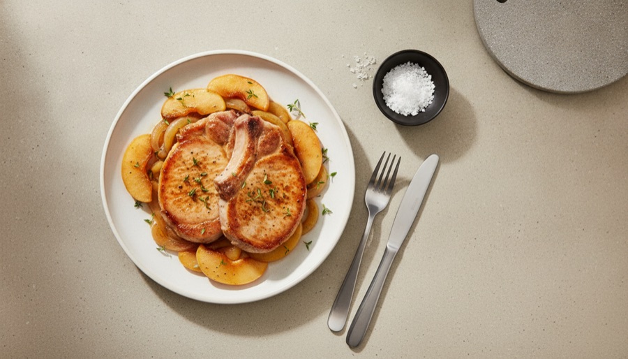 Pan-Seared Pork Chops with Apples and Onions